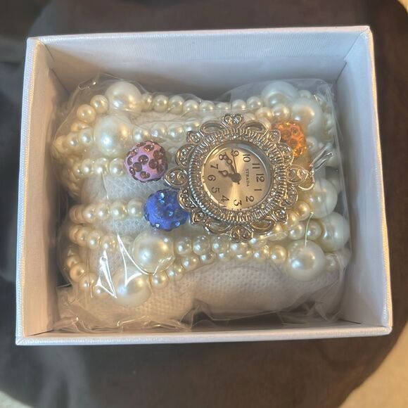 Strada Japanese Movement Glass, Multi Austrian Crystal Beaded Bracelet Watch - Picture 9 of 9